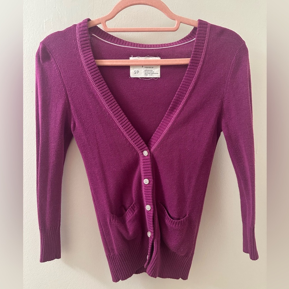 VINTAGE Aéropostale Pink Magenta Three Quarter Sleeve Cardigan Button Up Sweater